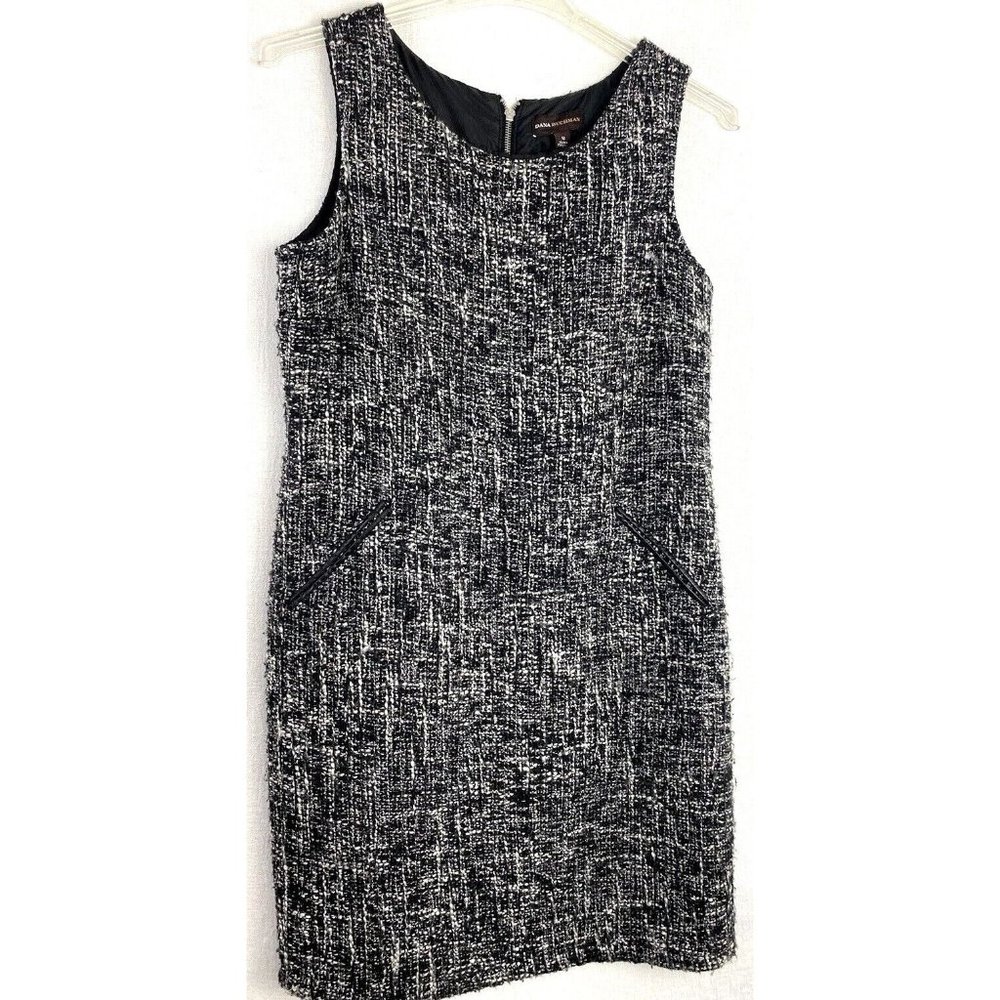 Dana buchman womens tweed sheath dress sleeveless zip up wool blend Black Sz:12